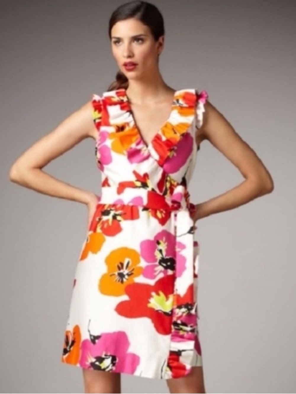 Silk Kate Spade Floral Wrap Mini Dress with Pink & Orange Blooms